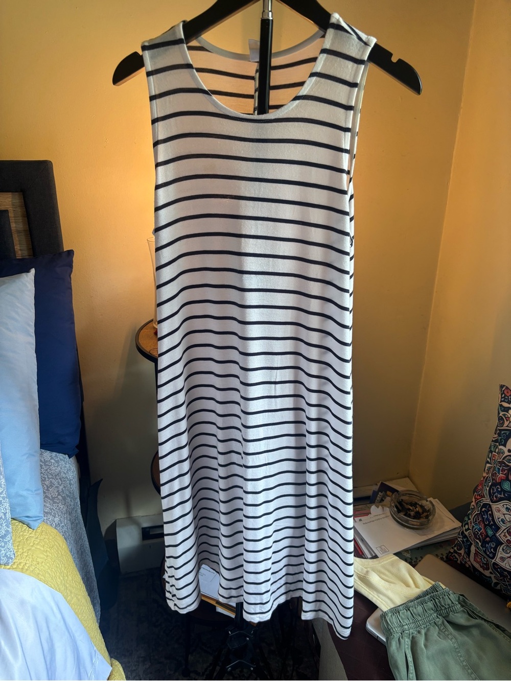 Melrose and Market White and Black Striped Sleeveless Maxi Dress
